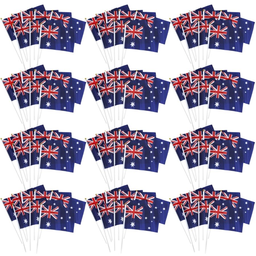 12x Australian Hand Flags – Set of 8 (14cm x 21cm) – Perfect for Australia Day Celebrations