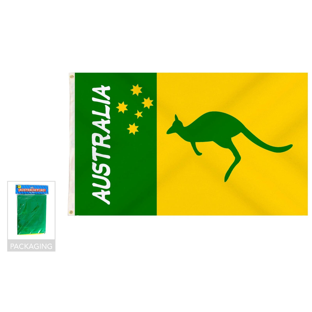Australian Green and Gold/Yellow Flag w/ Kangaroo 90x150cm Australia Day