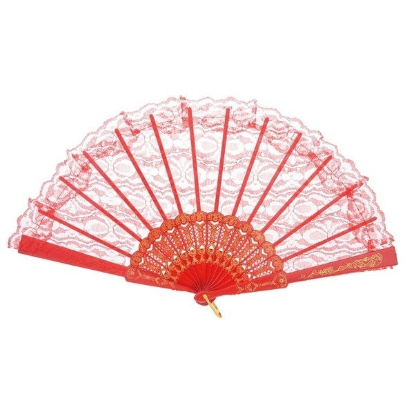 Graceful Crimson Lace Hand Fan - Perfect for Weddings and Bridal Events