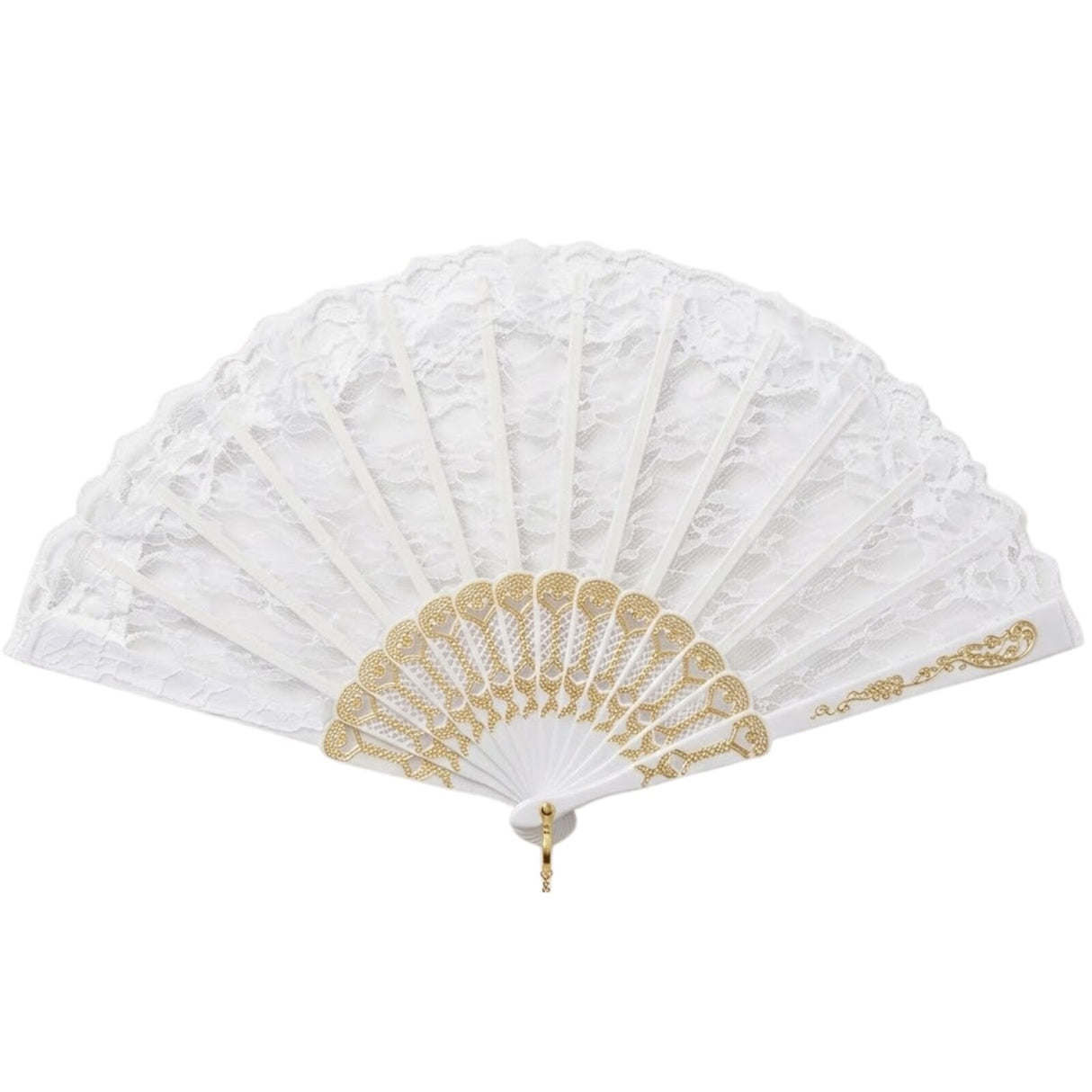 Lace Folding Hand Fan Bridal Wedding Party Spanish Costume Accessory - White