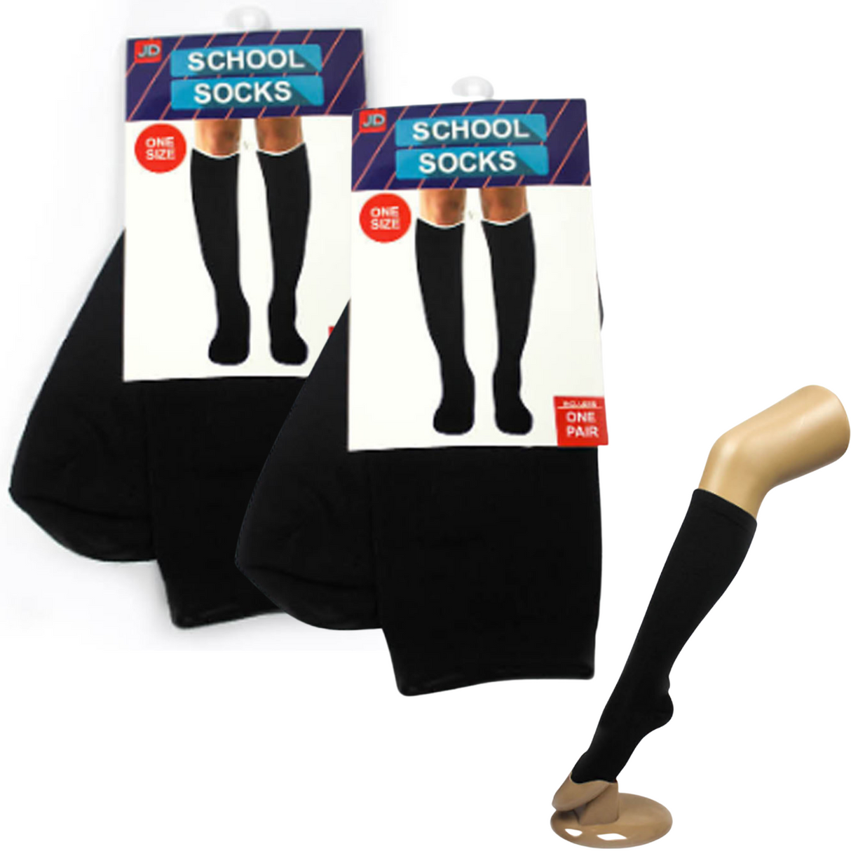 Knee-High Cotton School Socks for Kids - 2 Pairs, Unisex, Black, One Size Fits Most