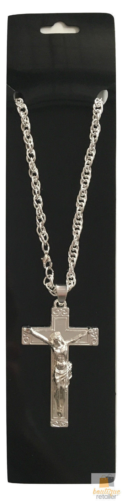 Stylish Silver Jesus Christ Crucifix Pendant Necklace with Durable Chain