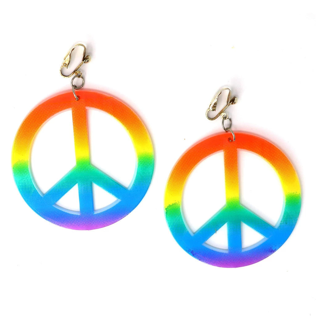 Retro Bohemian Peace Sign Earrings for 60s 70s Hippie Costume Events
