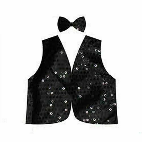 Kids Sparkly Sequin Bow Tie and Vest Costume Set for 80s Themed Parties - Black