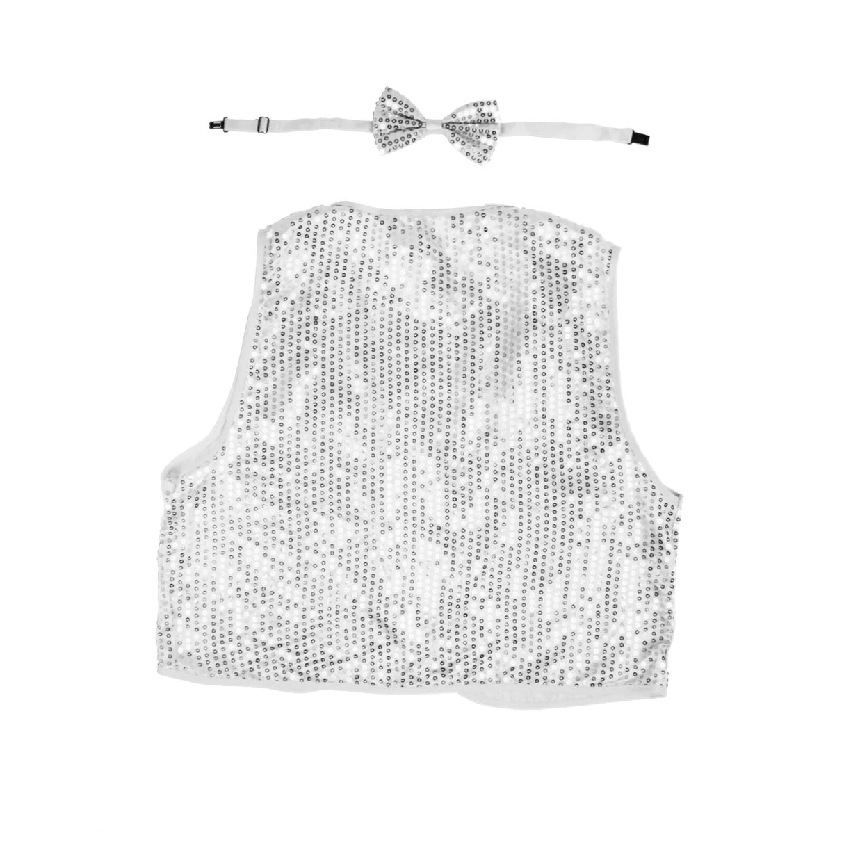 Children's Silver Sequin Bow Tie & Vest Costume for 80s-Themed Dress Up Parties