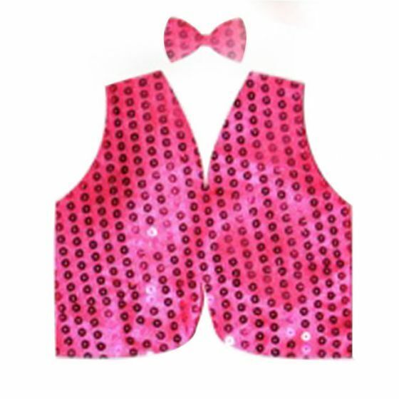 Sparkling Hot Pink Sequin Vest and Bow Tie Costume for Kids - 80s Party Dress-Up