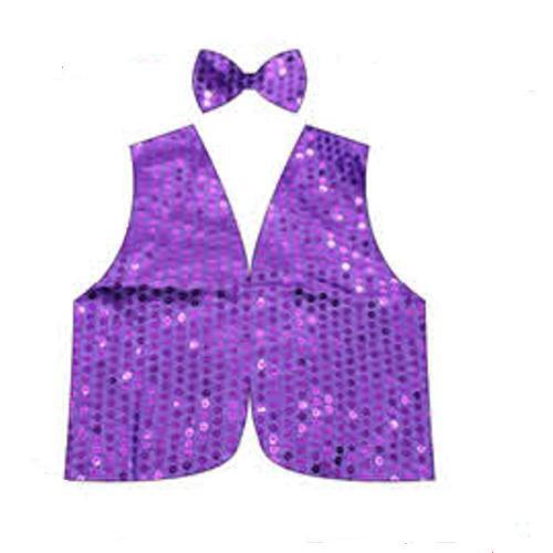 Kids Sparkly Sequin Vest and Bow Tie Costume Set for 80s Themed Dress Up - Purple