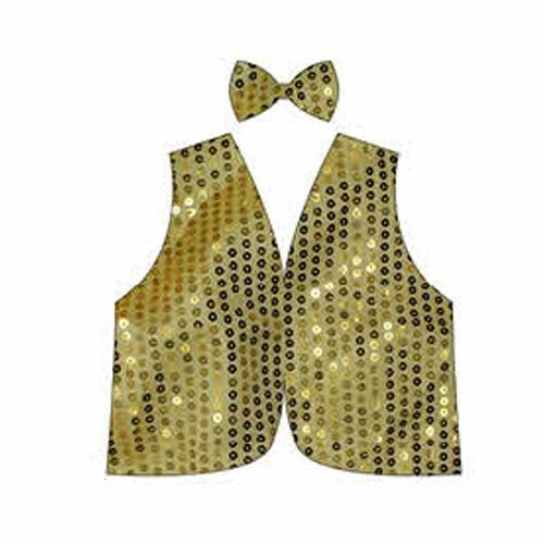 Kids Sparkling Sequin Bow Tie and Vest Costume Set for 80s Themed Dress Up - Gold/Yellow