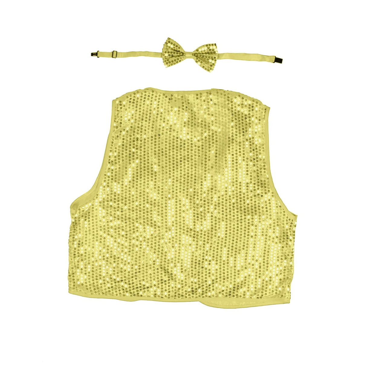 Kids Sparkling Sequin Bow Tie and Vest Costume Set for 80s Themed Dress Up - Gold/Yellow