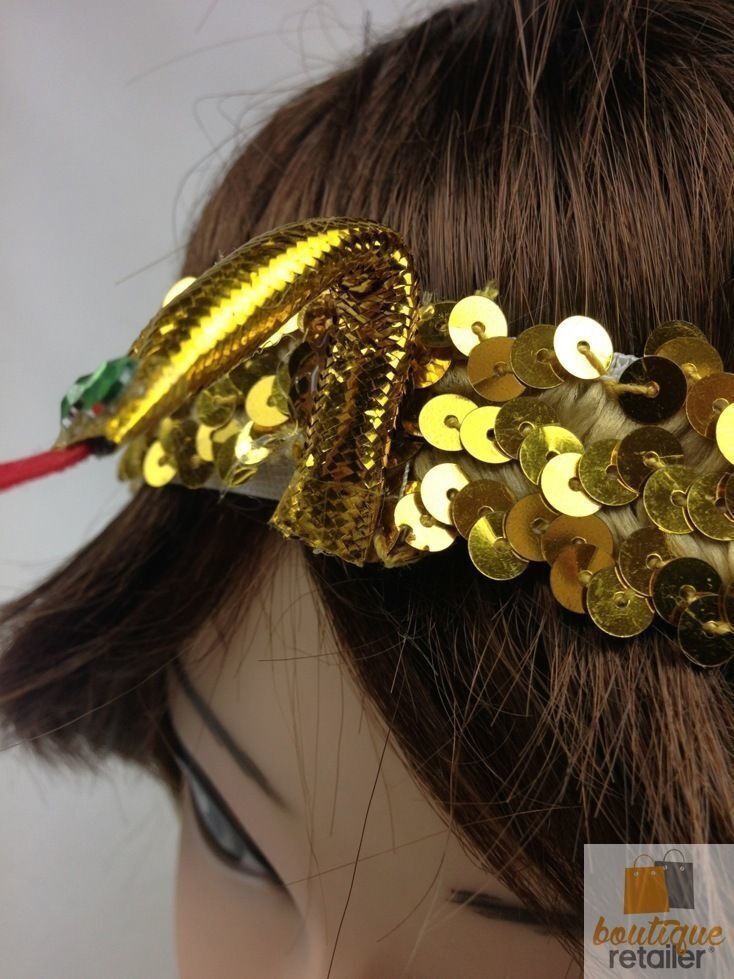 Glamorous Cleopatra Sequin Headband with Beaded Snake Accent for Themed Parties