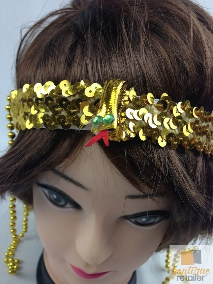 Glamorous Cleopatra Sequin Headband with Beaded Snake Accent for Themed Parties
