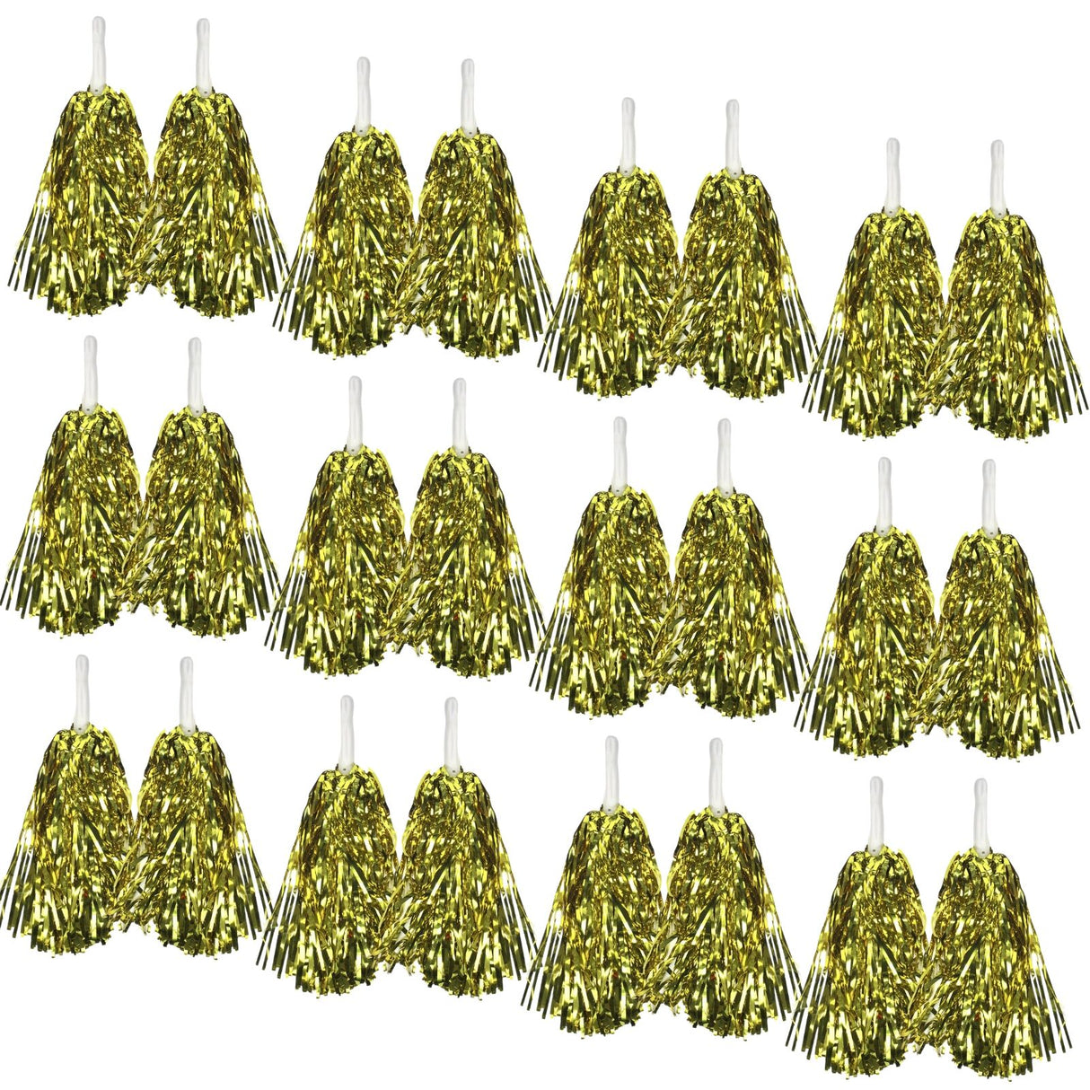 Yellow Metallic Cheerleading Pom Poms ??Set of 12 with Easy-Grip Handles Australia Day