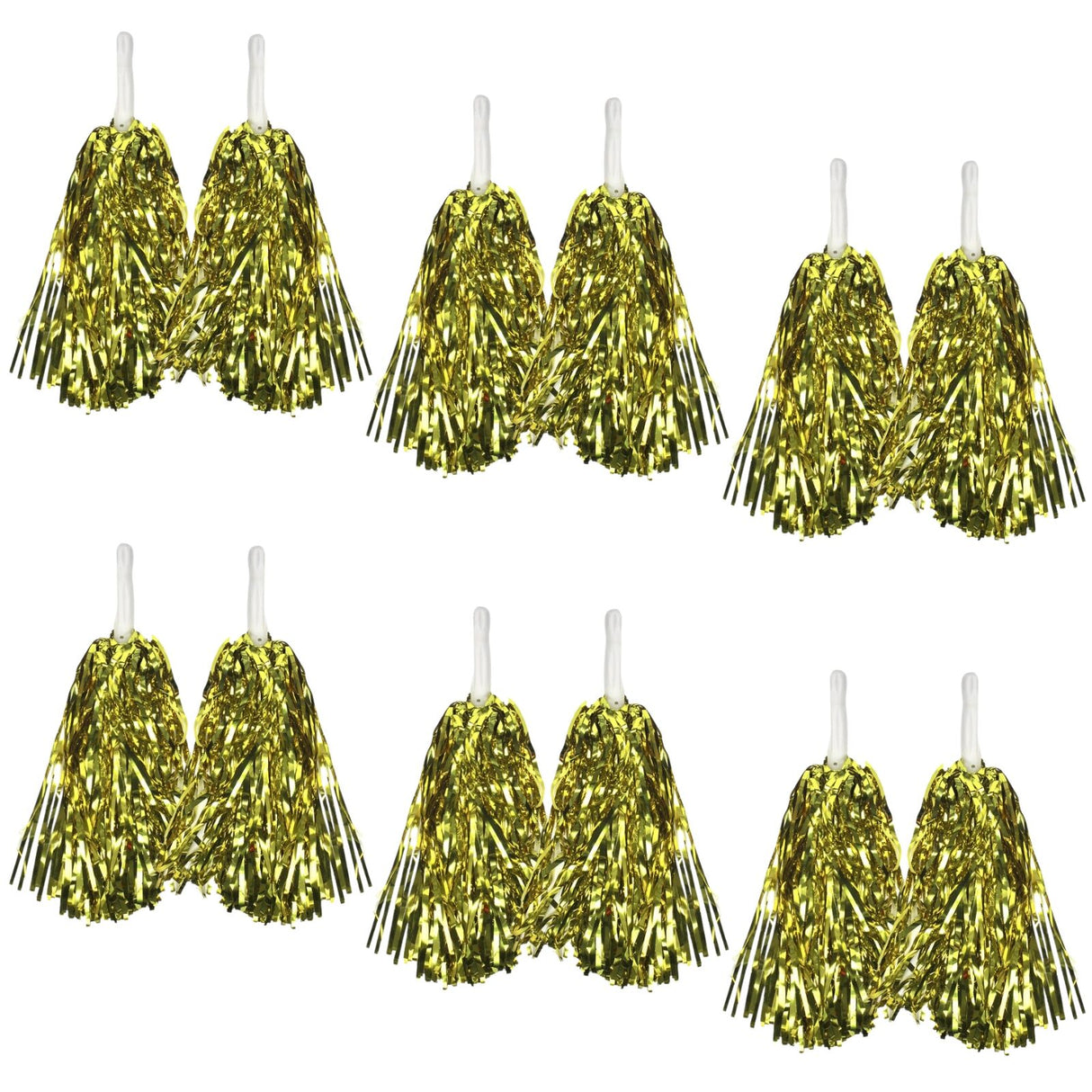 Yellow Metallic Cheerleading Pom Poms ??Set of 6 with Easy-Grip Handles Australia Day