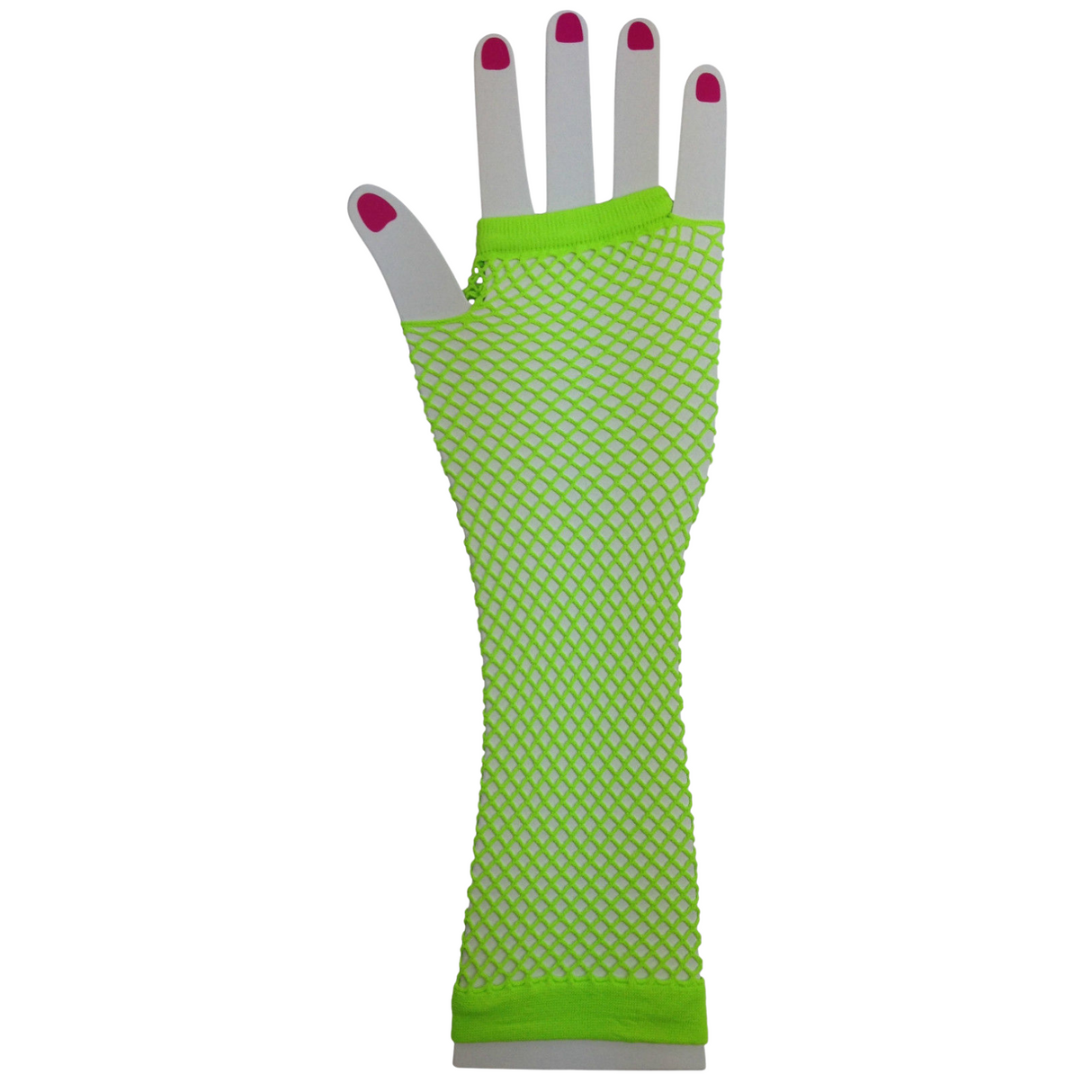 Long Elbow Length Fishnet Gloves Fingerless 70s 80s Womens Costume Party Dance in Fluro Green