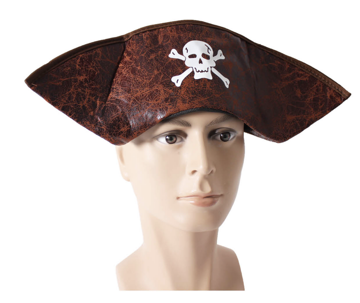 Tricorn Pirate Captain Hat - Faux Leather Fancy Dress Accessory for Halloween Party