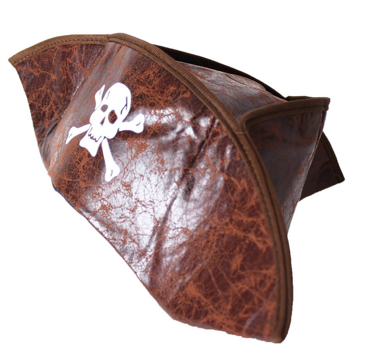 Tricorn Pirate Captain Hat - Faux Leather Fancy Dress Accessory for Halloween Party