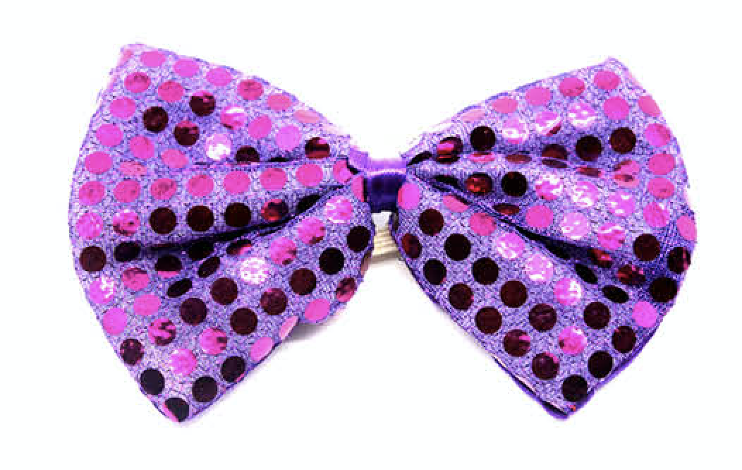 SEQUIN BOW TIE Polka Dots Bowtie Party Unisex Costume 13cm x 9cm Clown - Purple