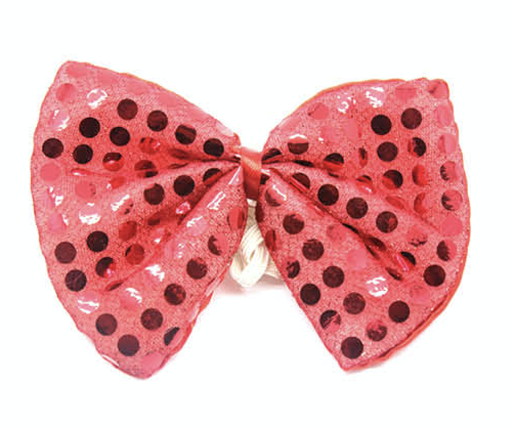 SEQUIN BOW TIE Polka Dots Bowtie Party Unisex Costume 13cm x 9cm Clown - Red