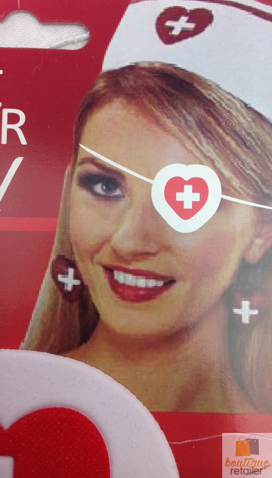 Nurse Costume Red & White Eyepatch Accessory for Medical Themed Parties