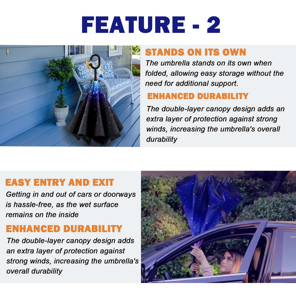 Reverse Umbrella Windproof Double Layer C-Handle Inverted Folding in Galaxy Print