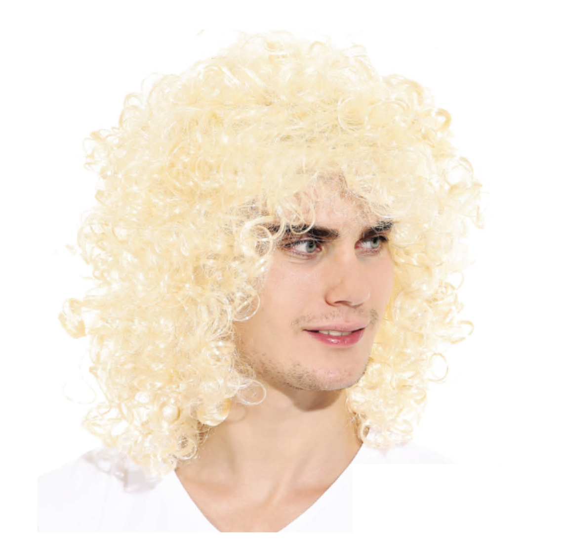Men's Retro 70s 80s Blonde Long Curly Wig for Costume Parties