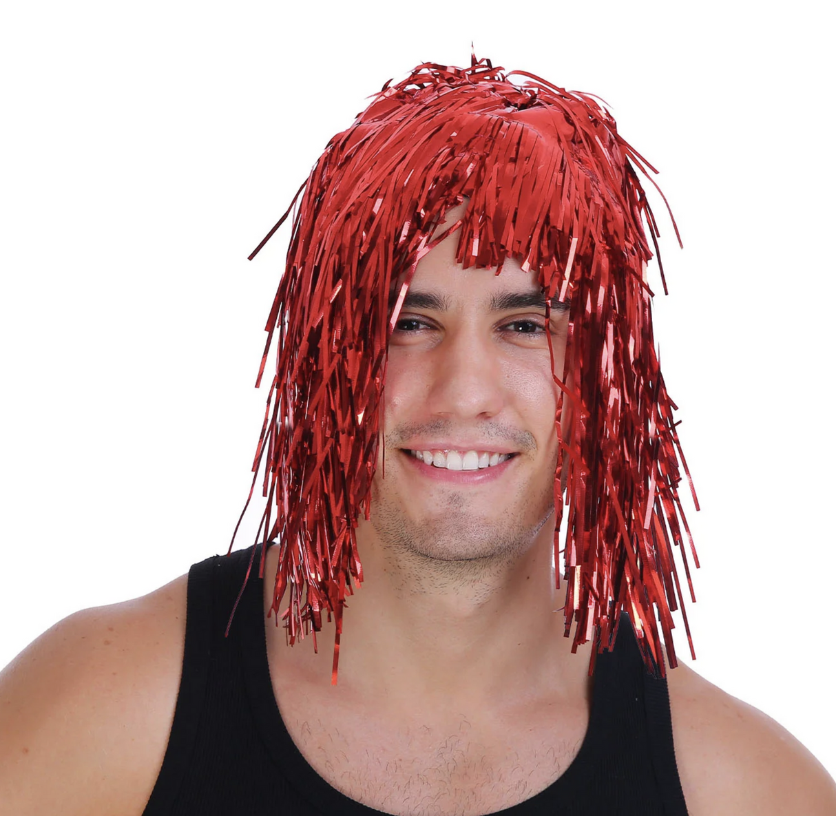 Sparkling Metallic Tinsel Disco Wig for 70s, 50s, and 20s Costumes - Red Unisex Party Accessory