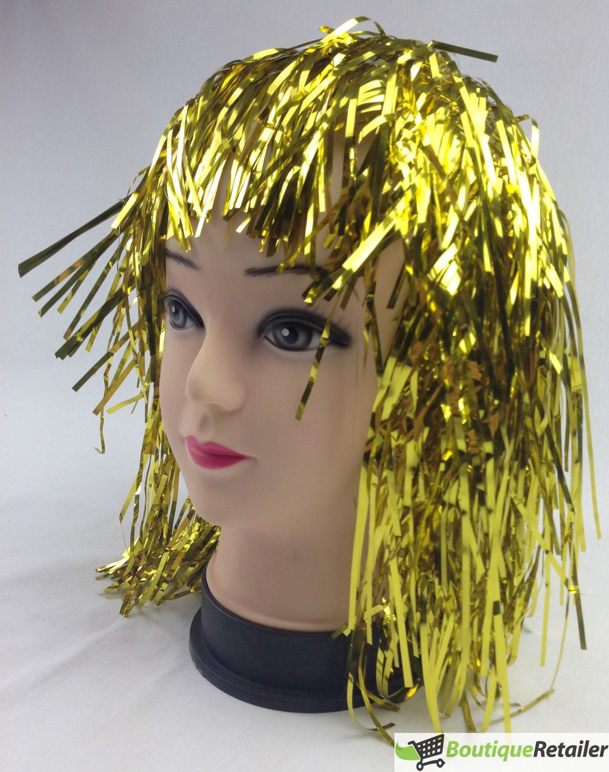 Shimmering Tinsel Wig - Unisex Metallic Accessory for 70s, 50s, and 20s Themed Parties - Gold/Yellow