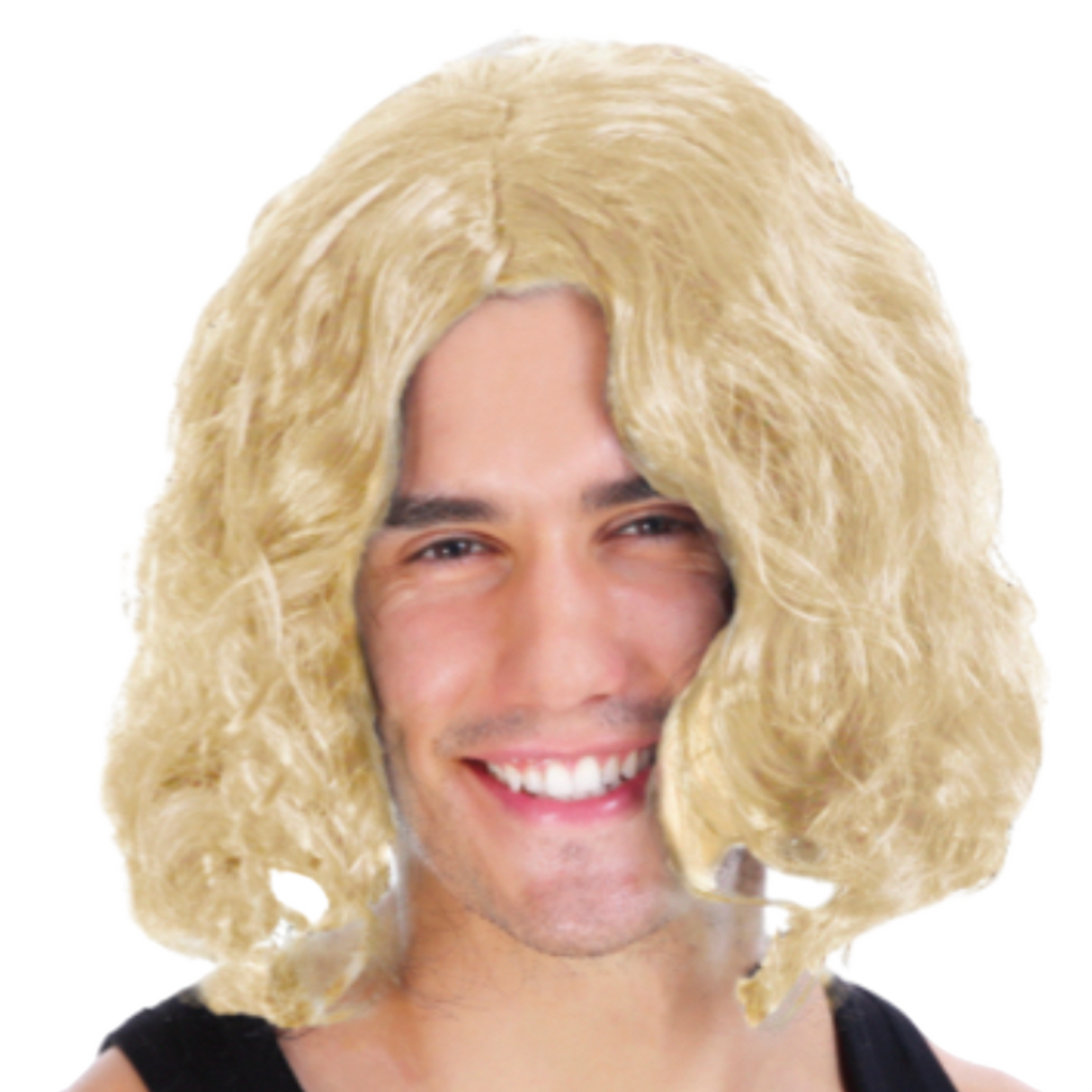 MEN'S DISCO WAVE WIG Long Curly Hair for 60s 70s Punk Rock Costume - Blonde
