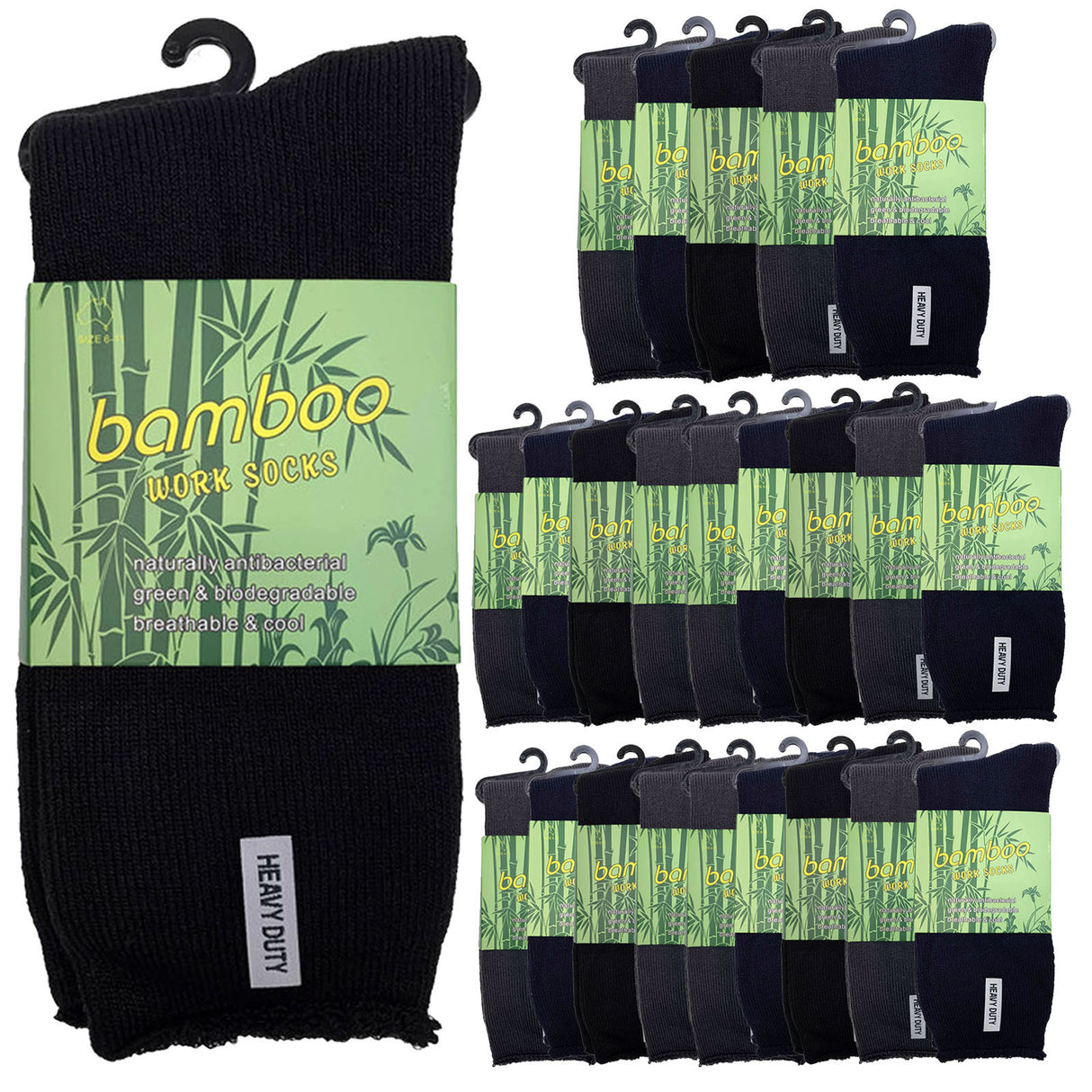 24 Pairs PREMIUM BAMBOO SOCKS Mens Heavy Duty Thick Work Socks Cushion BULK - Assorted Colour Pack - 11-14