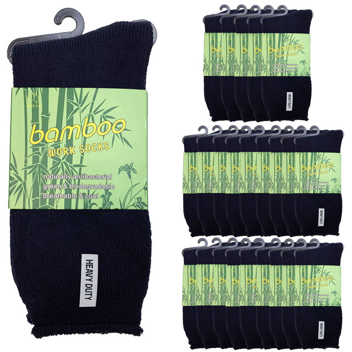 24 Pairs PREMIUM BAMBOO SOCKS Mens Heavy Duty Thick Work Socks Cushion BULK - Navy Blue - 6-11