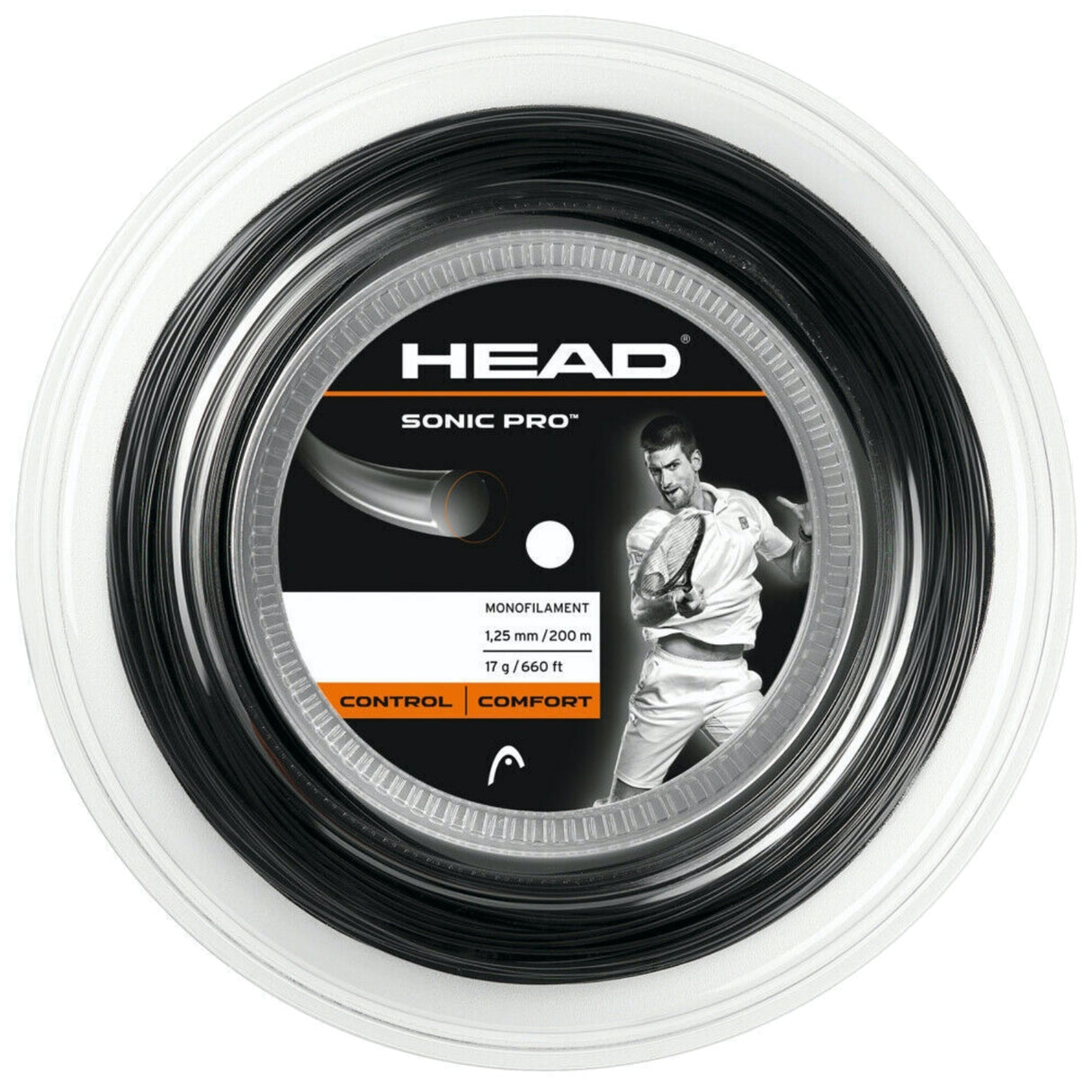 Head Sonic Pro 17g Tennis String Reel 200m 1.25mm Power and Comfort - Black