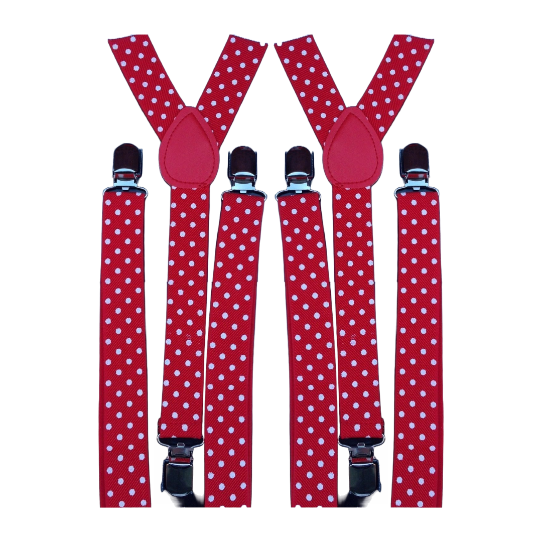 Men's Red and White Polka Dot Suspenders - Adjustable Elastic Clip-On Braces for Formal Events and Weddings
