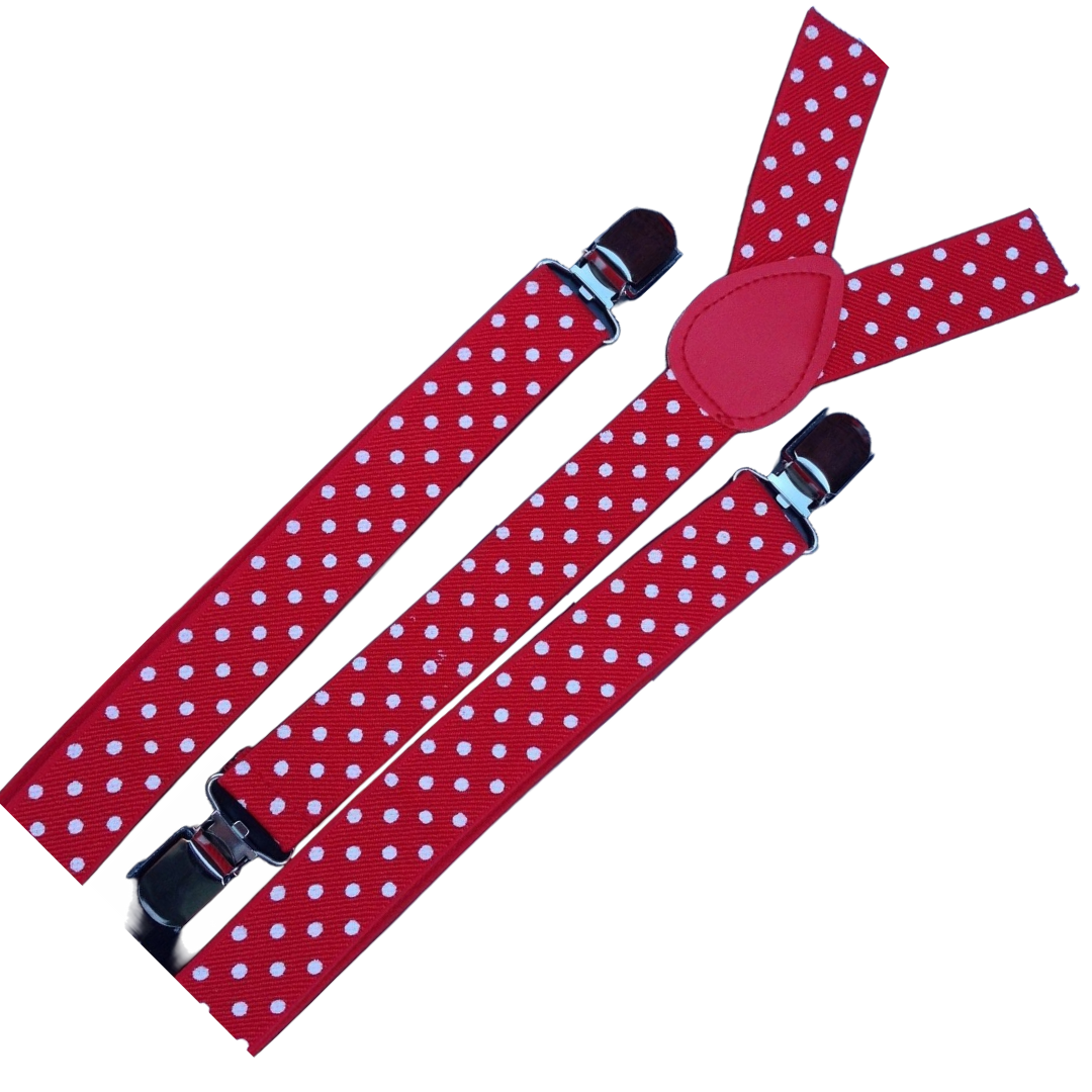 Men's Red and White Polka Dot Suspenders - Adjustable Elastic Clip-On Braces for Formal Events and Weddings