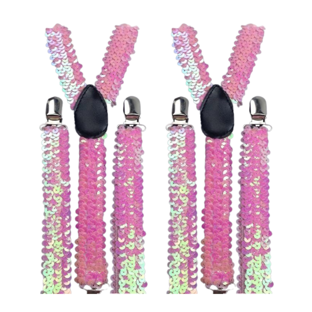 Light Pink Sequin Men's Adjustable Clip-On Suspenders - 2-Pack, Formal & Slim Fit