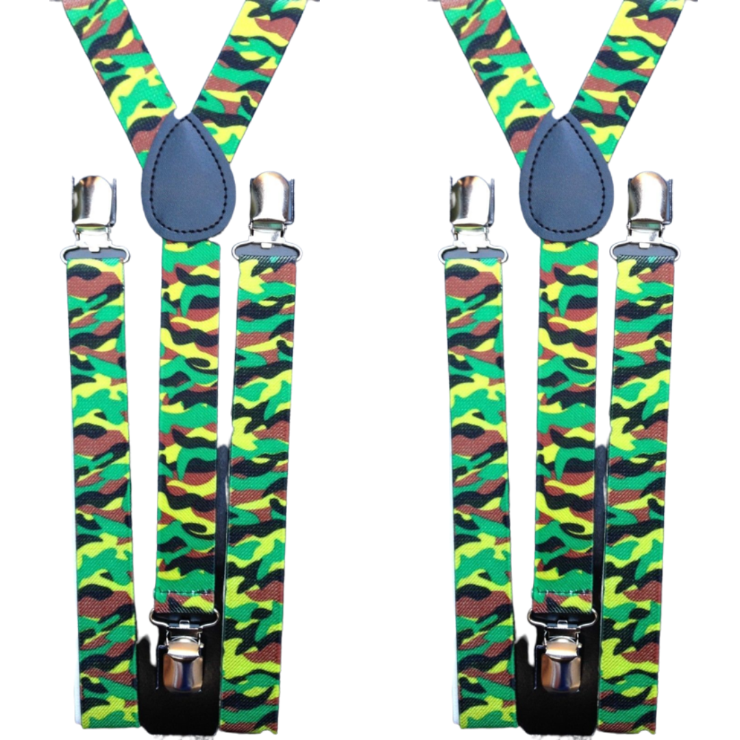 Adjustable Army Camouflage Men's Suspenders Braces - 2 Pack Slim Fit for Weddings & Parties
