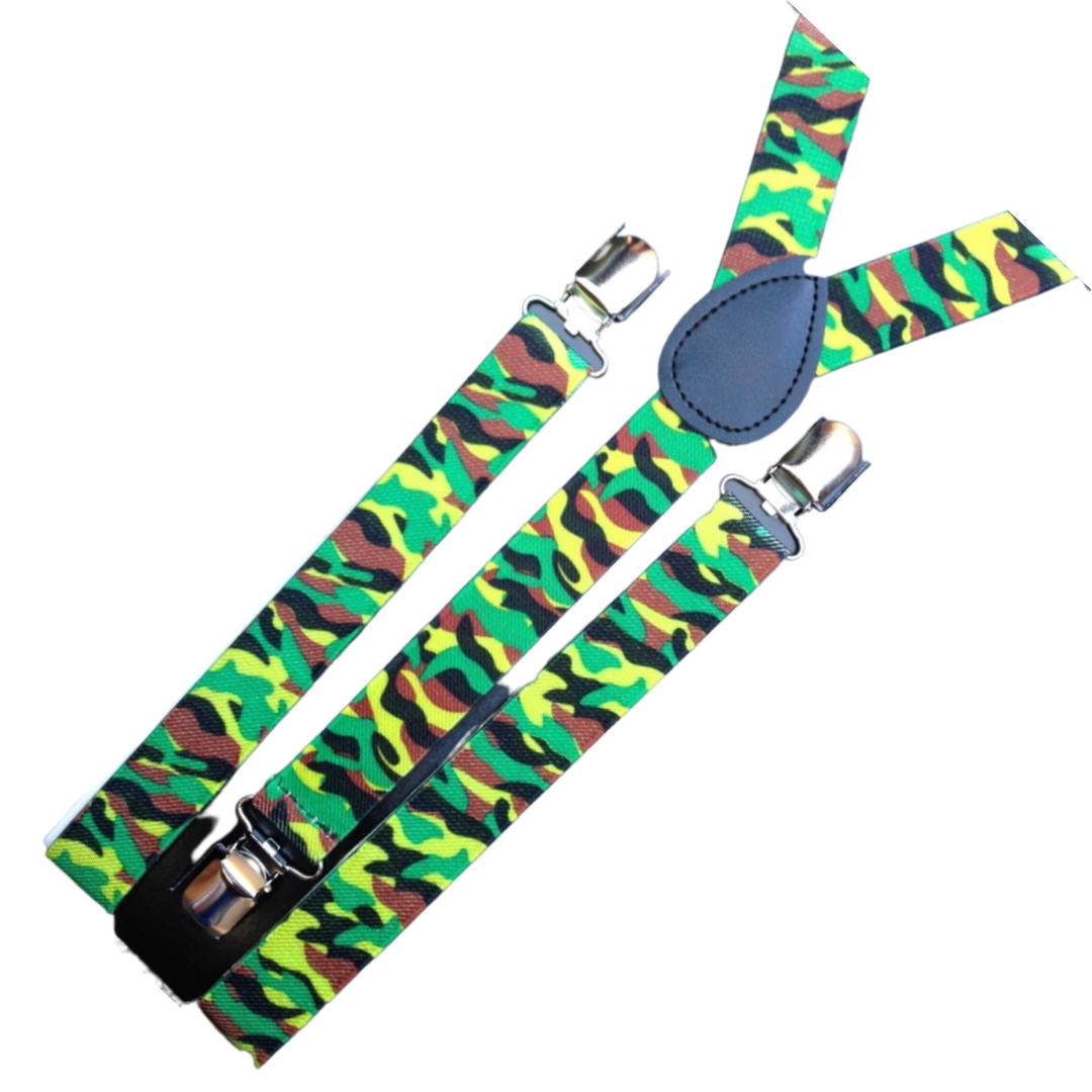 Adjustable Army Camouflage Men's Suspenders Braces - 2 Pack Slim Fit for Weddings & Parties