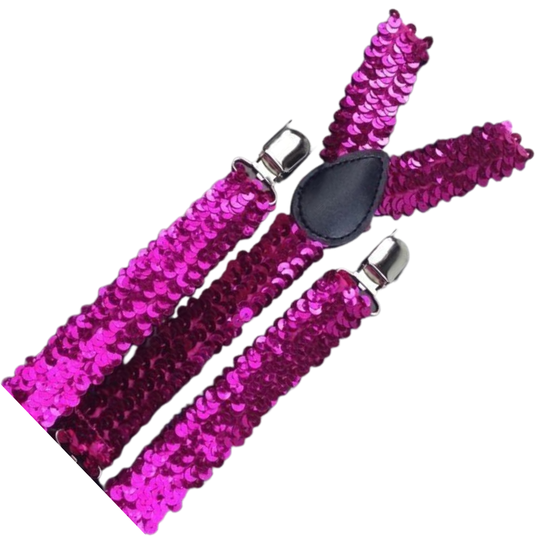 Adjustable Hot Pink Sequin Men's Suspenders - 2 Pack, Clip-On Elastic Braces for Formal Events