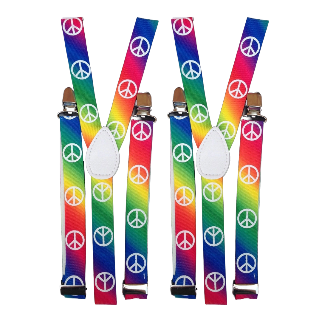 Rainbow Peace Symbol Men's Adjustable Clip-On Suspenders - 2x Elastic Braces for Formal Events