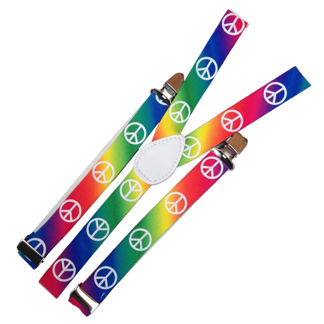 Rainbow Peace Symbol Men's Adjustable Clip-On Suspenders - 2x Elastic Braces for Formal Events