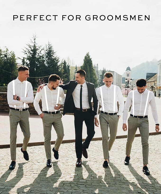 Adjustable 2-Pack Men's Clip-On Suspenders - Slim White Elastic Braces for Formal Occasions