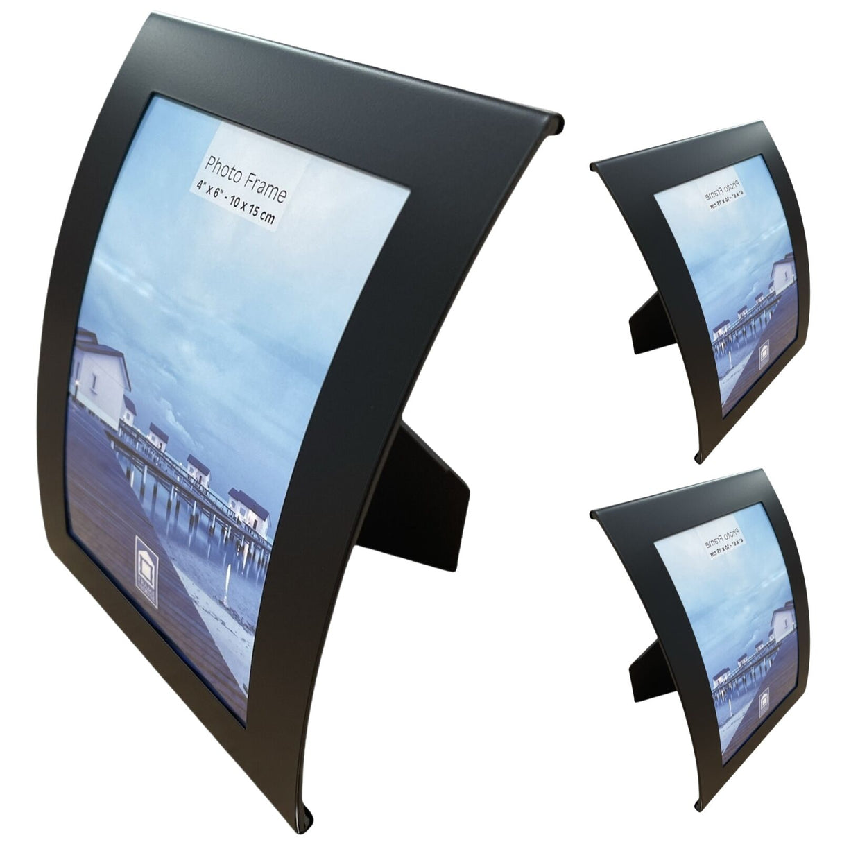 3x Curve Picture Photo Frame Curved Aluminium Portrait 10cm x 15cm (4x6) - Black