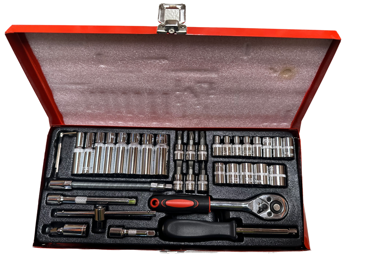 37-Piece Chrome Vanadium Ratchet Socket & Screwdriver Bit Set with Extension in Steel Box