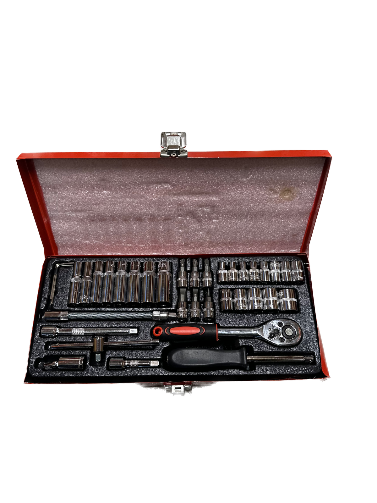 37-Piece Chrome Vanadium Ratchet Socket & Screwdriver Bit Set with Extension in Steel Box