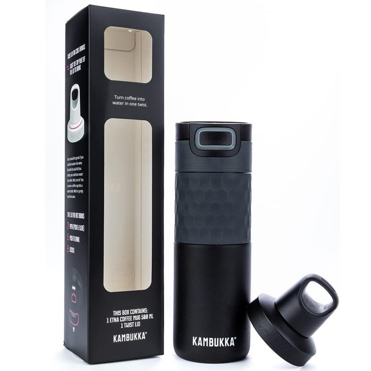 Kambukka Etna Water Bottle Insulated Travel Drink Sports Tumbler - Black Steel