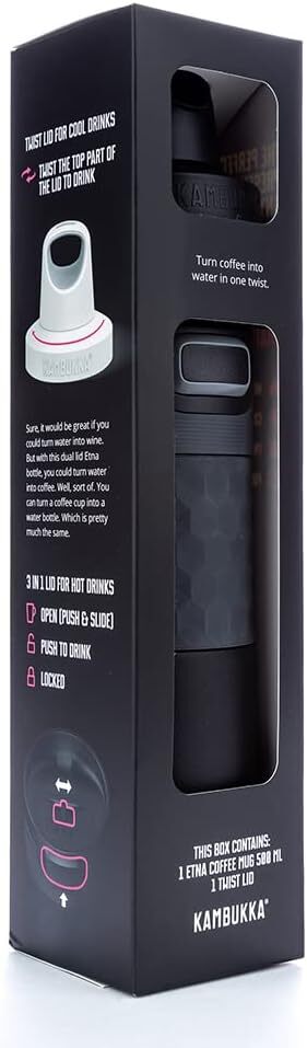 Kambukka Etna Water Bottle Insulated Travel Drink Sports Tumbler - Black Steel