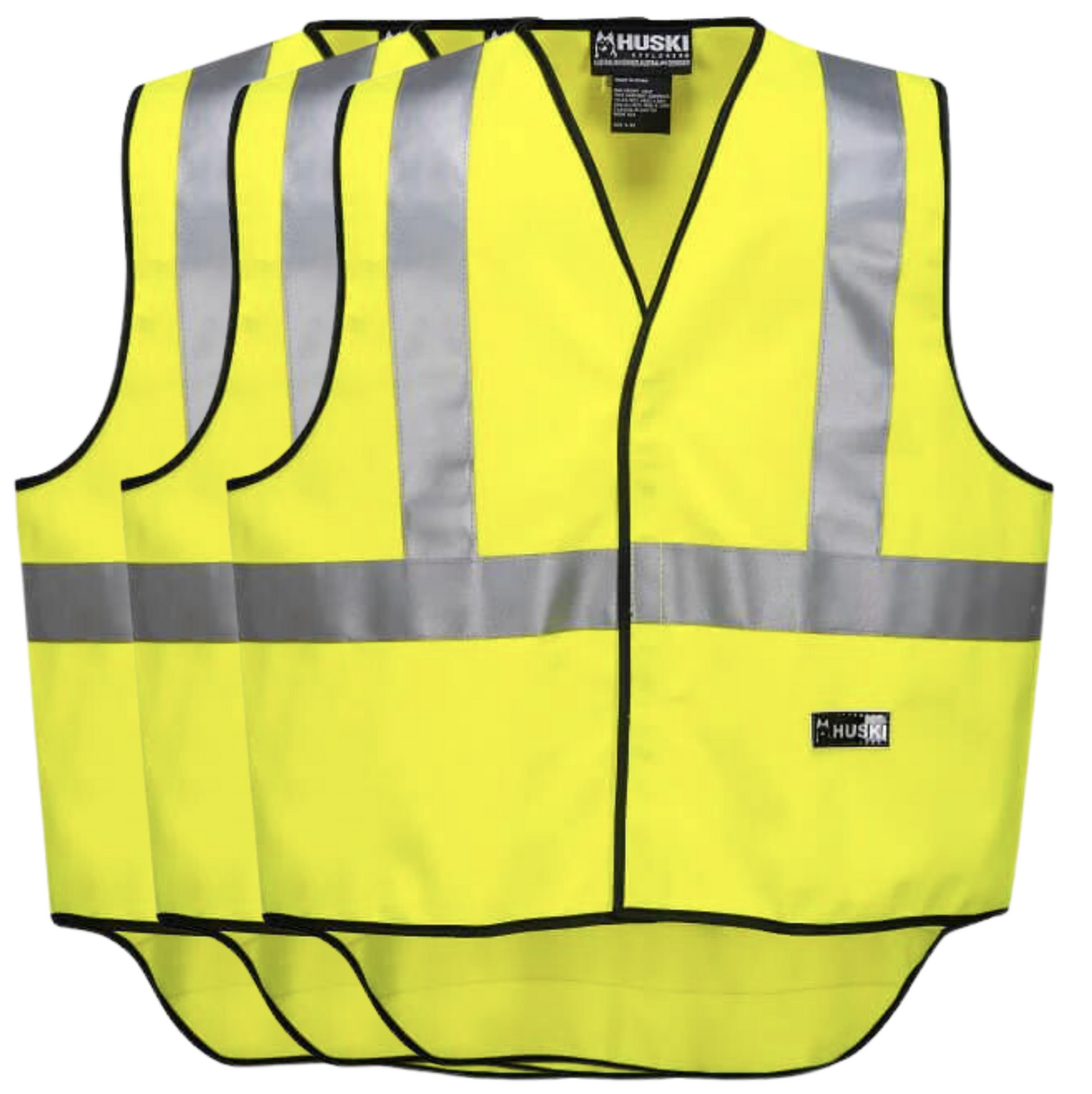 3-Pack HUSKI High Visibility Patrol Vest with 3M Reflective Tape - Yellow - XL Size Safety Workwear