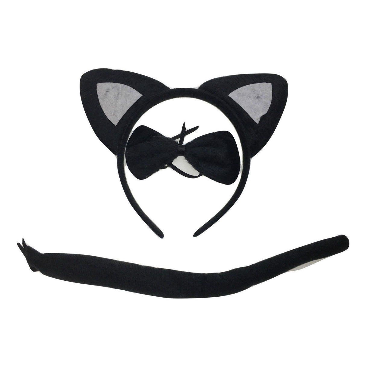 3-Piece Black Cat Costume Accessory Set with Ears, Bow Tie, and Tail for Halloween and Dress-Up Events