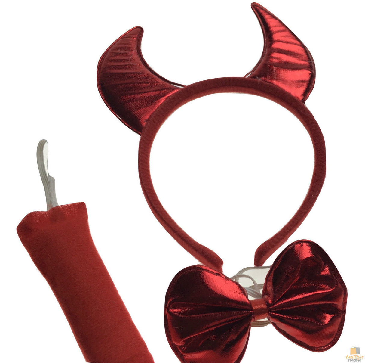Red Devil Costume Accessory Kit - 3-Piece Set with Tail, Bow Tie, and Ears for Halloween and Dress-Up Events