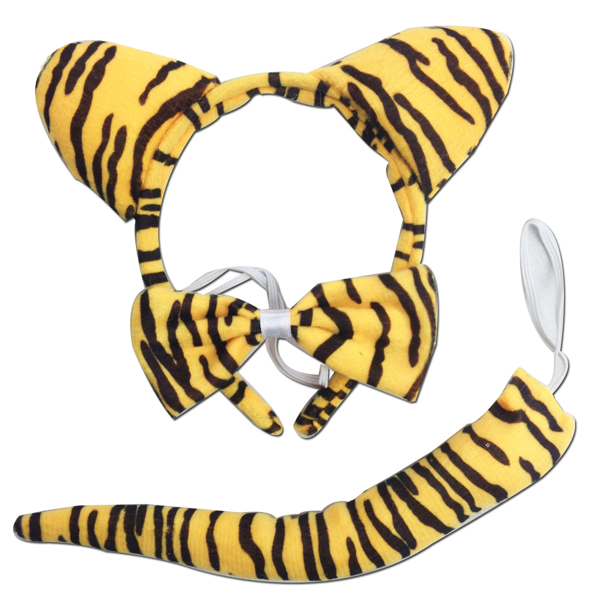 Playful Tiger Costume Set - 3-Piece Outfit with Ears, Bow Tie, and Tail for Kids' Dress Up and Halloween Parties