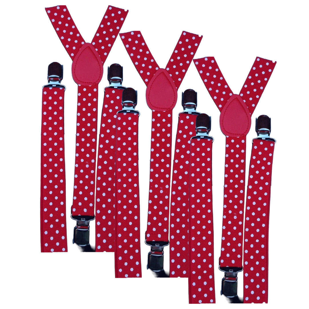 Adjustable Red and White Polka Dot Men's Suspenders - 3-Pack Classic Clip-On Braces for Formal Events